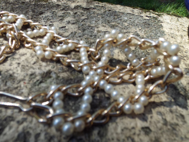 1980/'s Gold Tone Chain Link and Faux Pearls Women/'s Belt-27