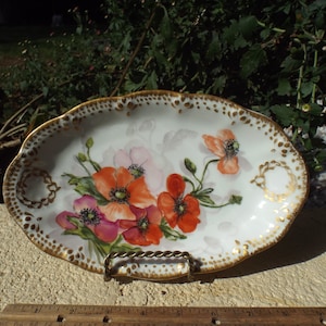 A Timeless French Treasure...Antique Tressemanes and Vogt Limoges France Hand Painted  Oval Bowl-Poppies