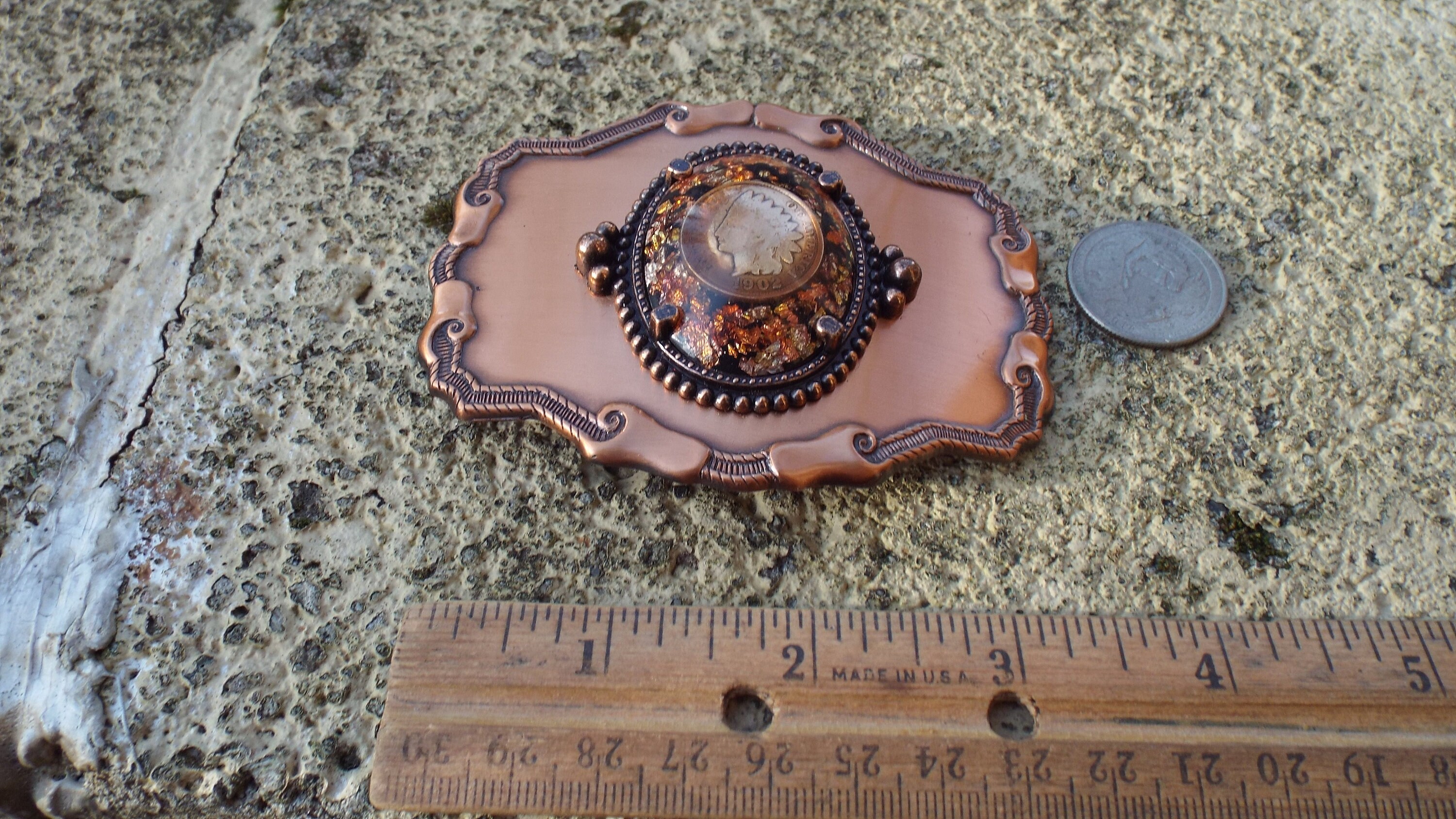 Vintage Copper Toned 1902 Indian Head Coin Belt Buckle Lot 2pc Western Accessory ANTIQUE INDIAN HEAD Copper Penny Belt Buckle Collectible  main image 4