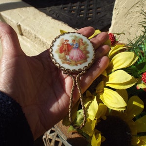 Classic Vintage Limoges Porcelain Hand Mirror Courting Couple Scene  Signed Fragamoro