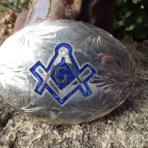 Vintage Oval Engraved with Enamel  Masonic-Mason Belt Buckle- CAP Greenleaf Masonic Lodge No 670