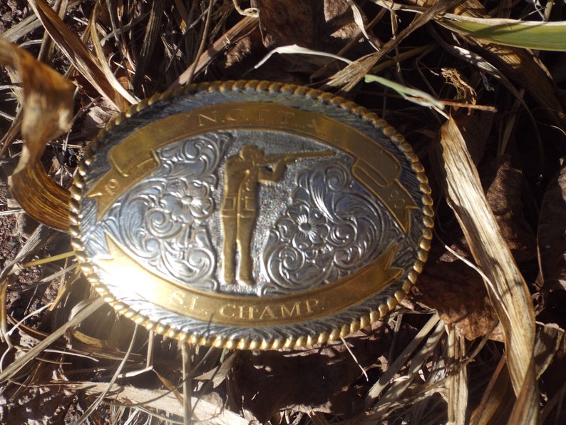 Classic Vintage 1990 CRUMRINE N. C. T. T. A. Skeet Shooting S.L. Champion Trophy Belt Buckle image 9