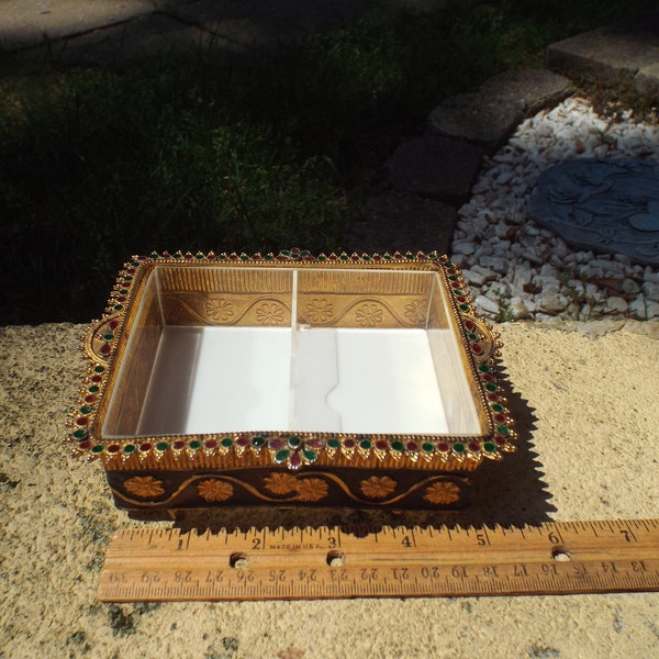 Fancy Vintage Metal Enameled Playing Cards Tray-Intricate Design