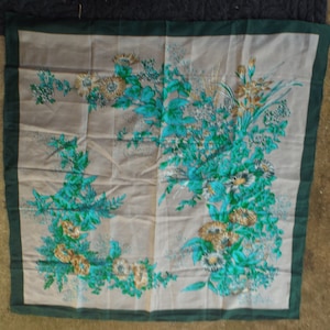 Classic Vintage Hand Sewn Chinese 100% Silk Flowered Scarf  28" x 28"