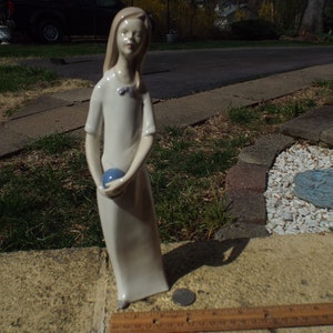 Vintage GDR Lippelsdorf Porcelain Figurine Women  Holding A Ball 10.5&quot; Tall Germany  Blue Mark