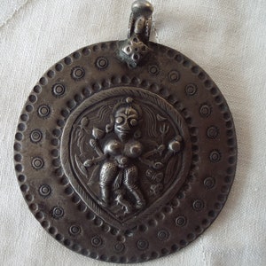 Rare  India Hindu God Shakfi Durga Large Hammered Amulet Medallion Necklace  Fabulous!