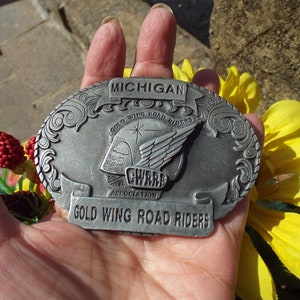 Classic Vintage Gold Wing Road Riders Michigan Chapter Belt Buckle