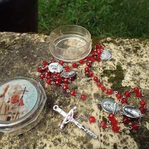Pope John Paul II Red Rosary Beads with Original/Souvenir Case