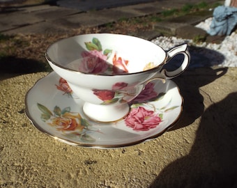 Fabulous Antique  Hammersley & Co Bone China England Cup and Saucer Yellow Morgans  Roses Gold Trim