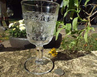Fabulous Rare EAPG Glass Goblet-Minerva Roman Medallion 1870 Adams and Co Early American pattern Glass