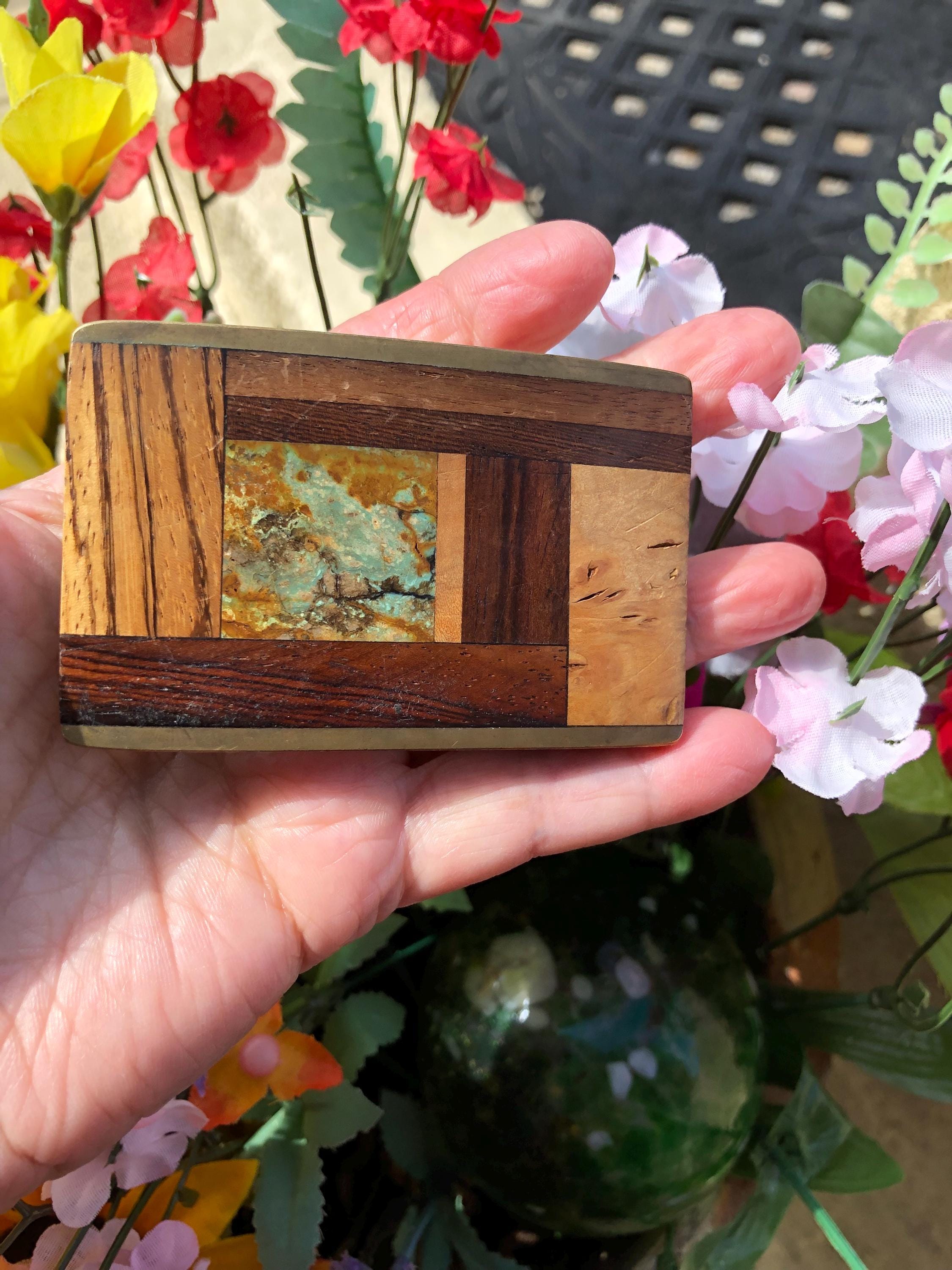 Vintage  Kenneth Reid Southwest Wood Brass Belt Buckle Bohemian Cowgirl Western Lot - Kenneth Reid, Albuquerque, New Mexico, 1970s brass and  main image 3