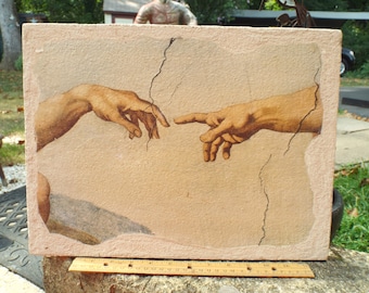 Fabulous Ars Martos Reproduction Michelangelo Hands Of God and Adam on Wood From Italy