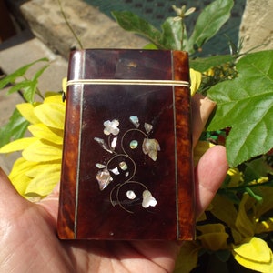 Antique Victorian Business/ Calling Card Faux Tortoise Shell With Mother Of Pearl  c1800 England