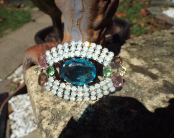 Huge Vintage Buckle w/ Prong Set Lapis Glass & Jet Faceted Rhinestone Huge Vintage Buckle W/ Prong Set Lapis Glass & Jet Faceted  main image 3