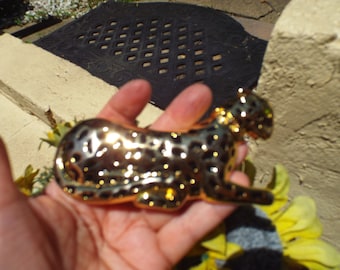 Gold Metal Leopard Figurine Signed Belt Buckle Gold Plated 