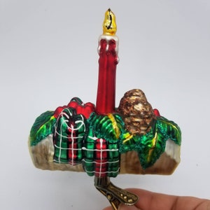 Geblazen Glas Houten Blok met Kaarsornament