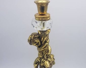 Hollywood Regency Brass Cherub Candlestick/ Lamp