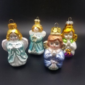 Christmas Blown Glass Algel Ornaments- Set of 4