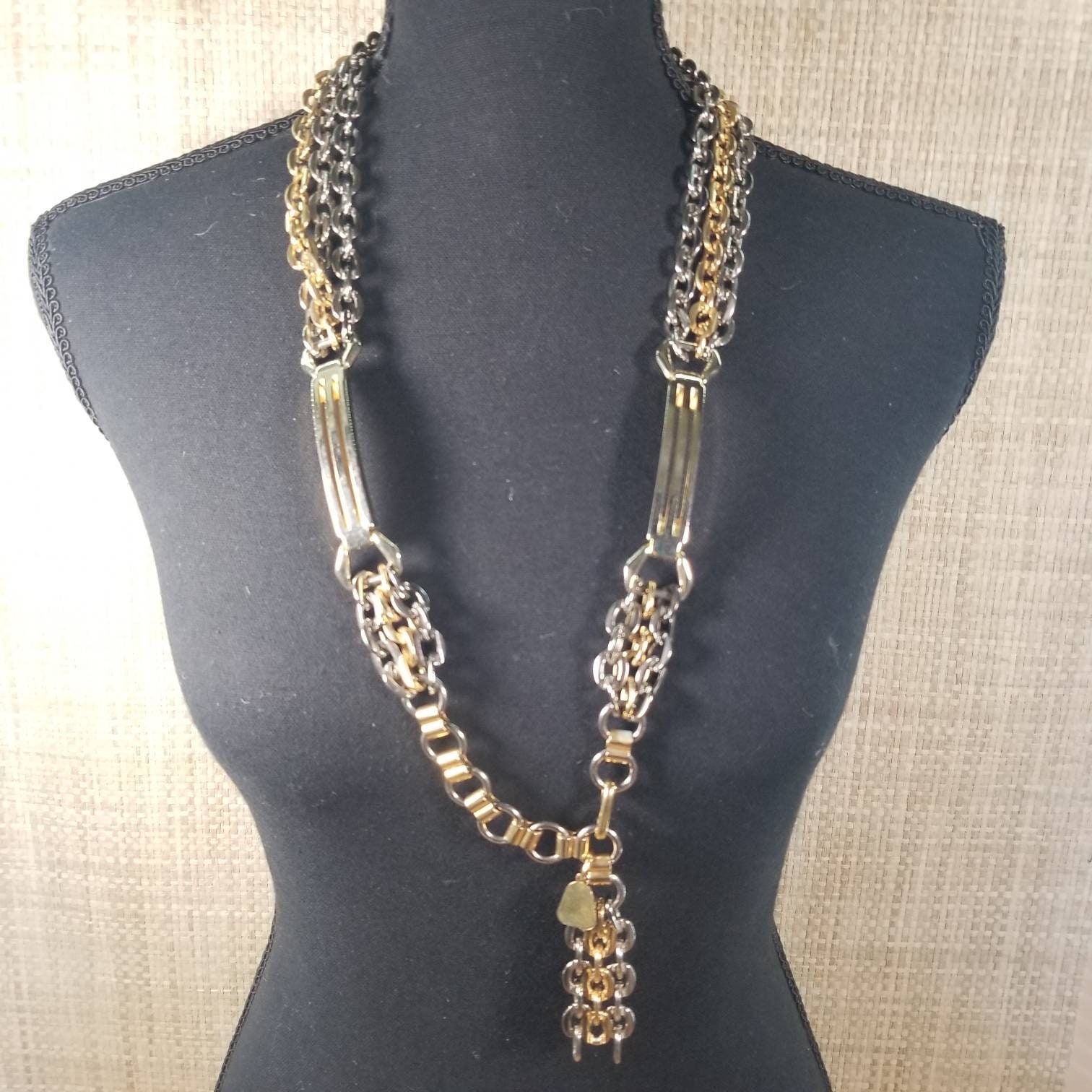 Designer Morris Moskowitz MM Two Tone Chain Belt With Signed Logo Vintage Morris Moskowitz Chain Belt, Two Tone Gold & Silver  main image 3