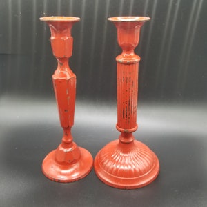 Vintage Metal Red Candlesticks - Set of 2