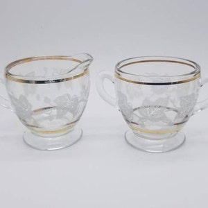 Etched Grapevine Gilded Sugar and Creamer Set