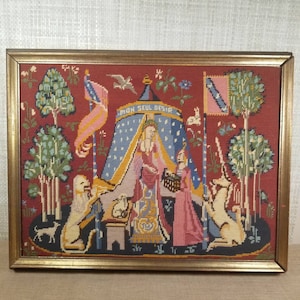 Medieval The Lady With The Unicorn Tapestry Needlepoint Framed