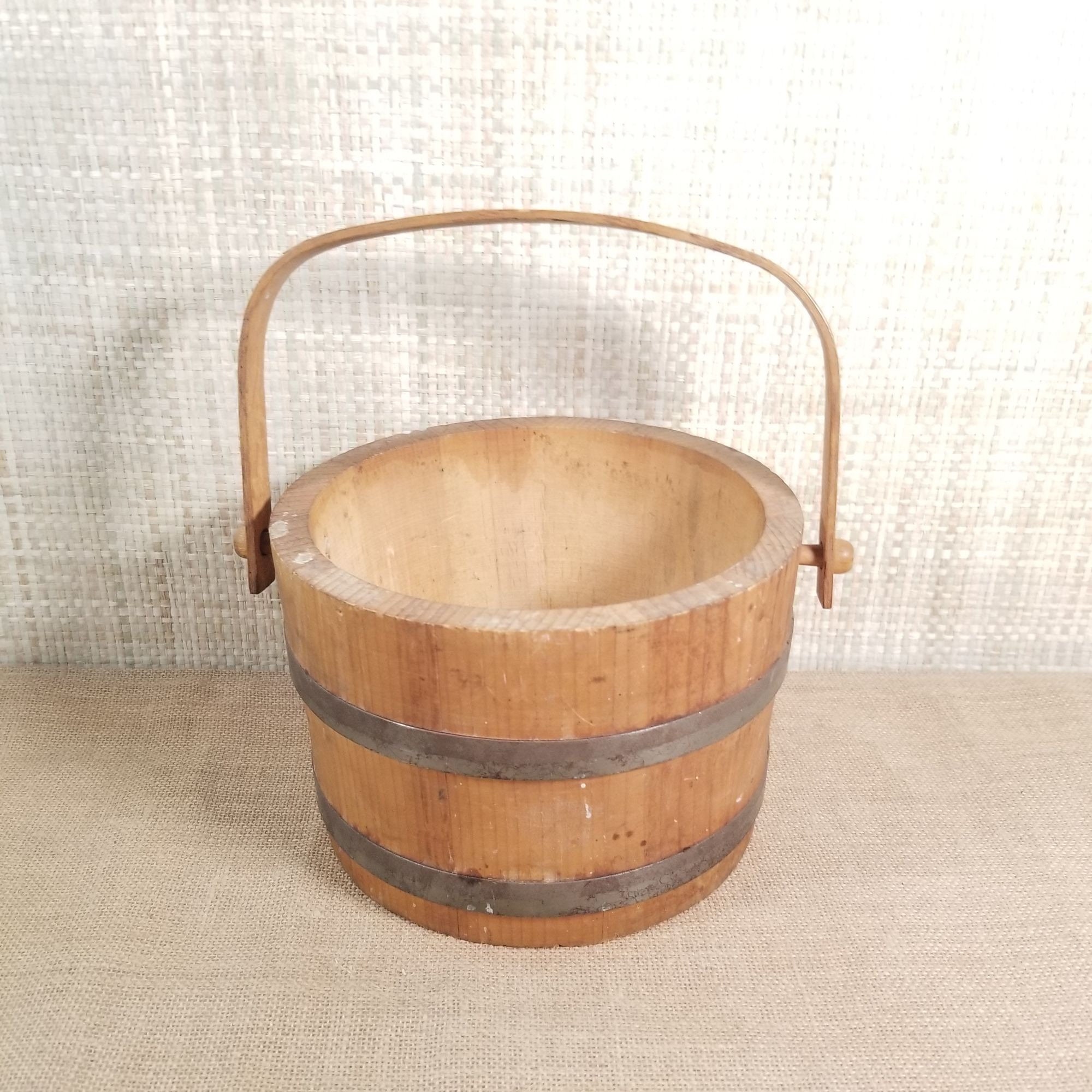 Vintage PUTNEY Basketville Vermont Firkin Bentwood Lattice Wood Gold Trim  Ice Bucket With Handle & Bronze Liner. Country, Shabby Chic Decor 