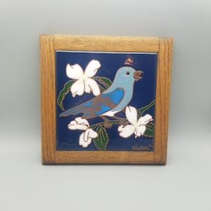 Vintage 1990 Blue Bird Decorative Tile Trivet SIGNED