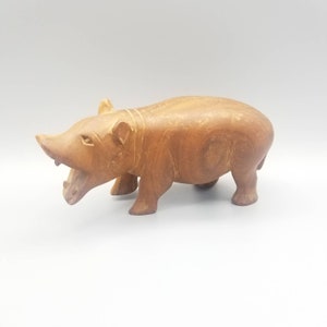 Hand Carved Wood Hippo Statue
