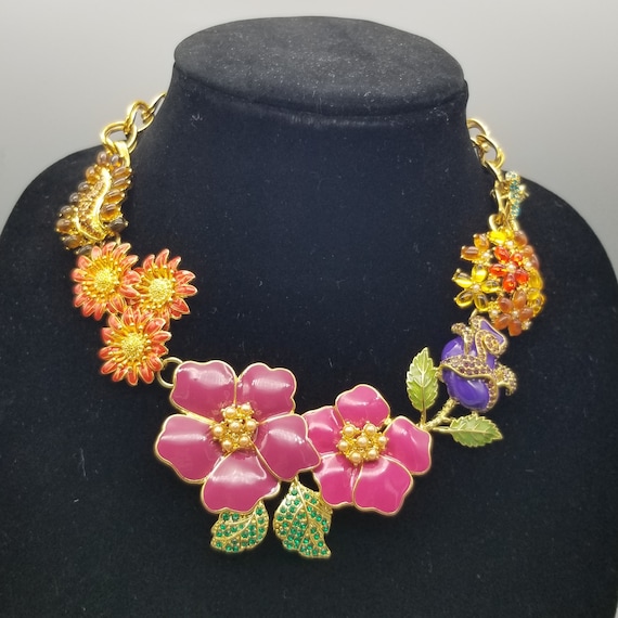 Vintage Joan Rivers Hummingbird Floral Necklace