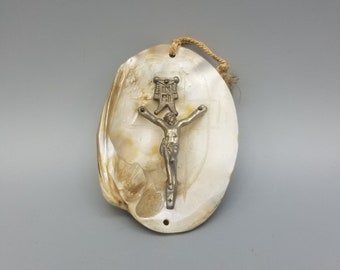 Crucifix on Seashell Holy Water Font