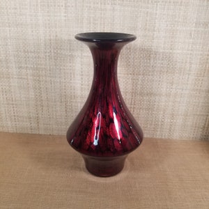 Metallic Dark Red Black Art Glass Vase Favrile