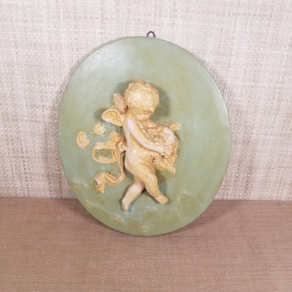Plaster Cherub Wall Plaque Etsy