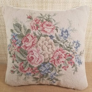 Vintage Cross Stich Woolen Pastel Floral Bouquet