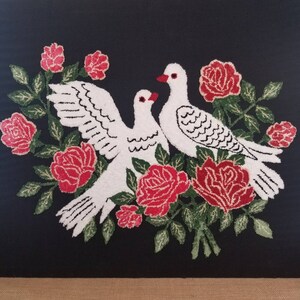 Punch Needle Embroidery Folk Art Love Doves
