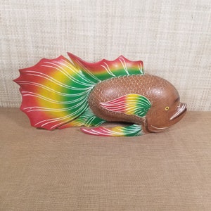 Large Hand Carved Wood Colorful Betta Fish