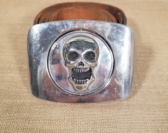 Double Sided Metal Skull Buckle Leather Belt - Etsy display picture 2