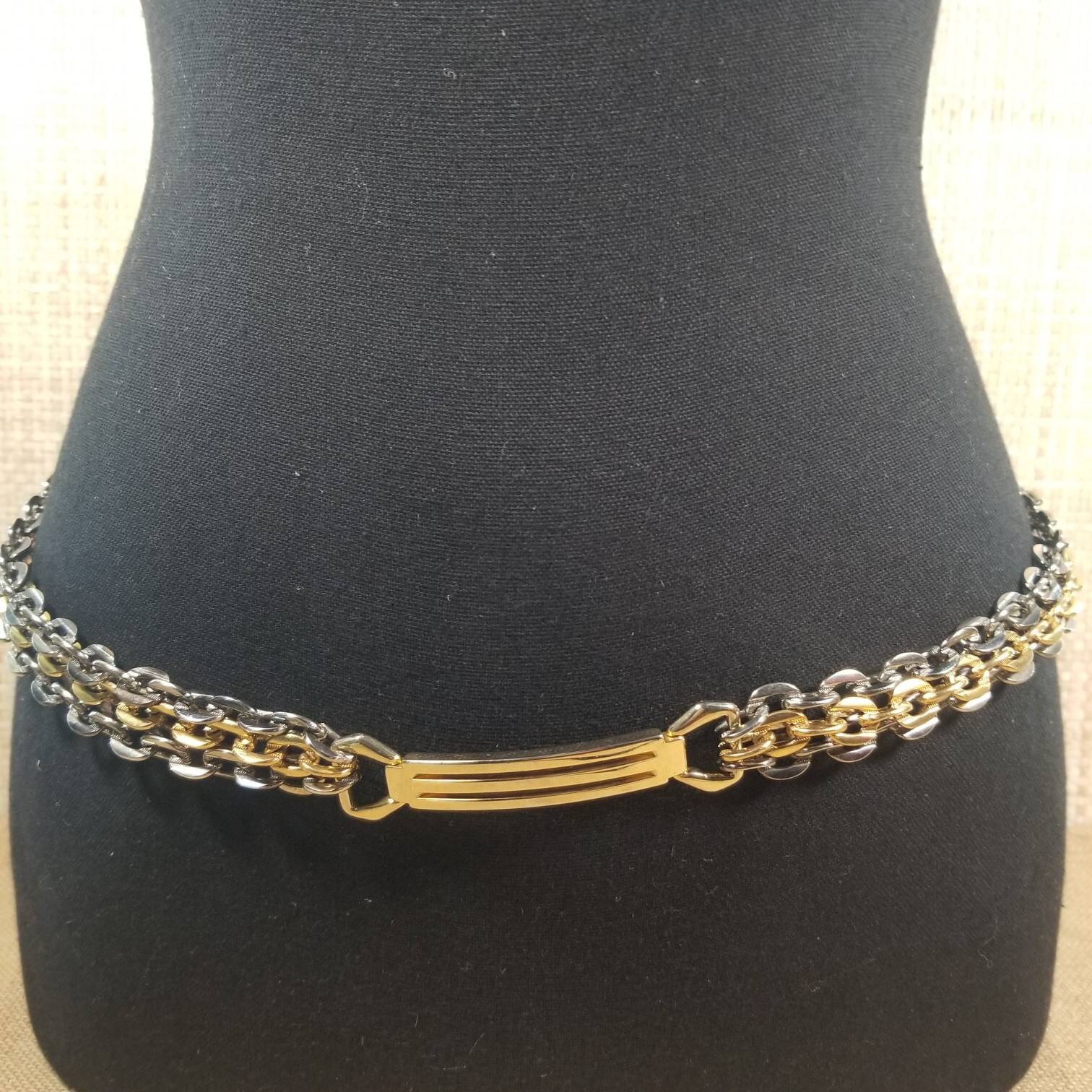 Designer Morris Moskowitz MM Two Tone Chain Belt With Signed Logo Vintage Morris Moskowitz Chain Belt, Two Tone Gold & Silver  main image 4