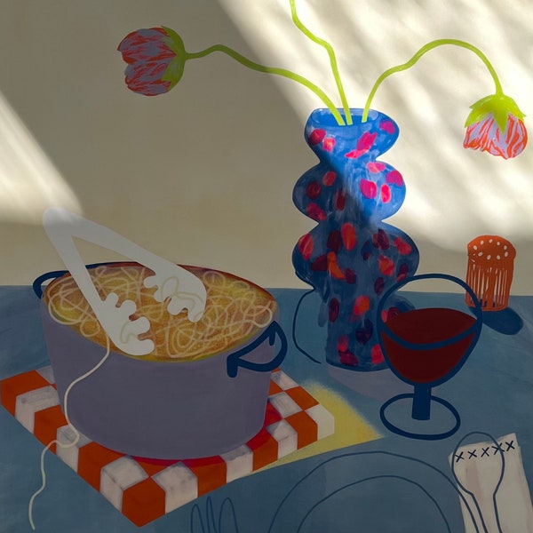 Poster A2 Spaghetti Print Still Life Illustration