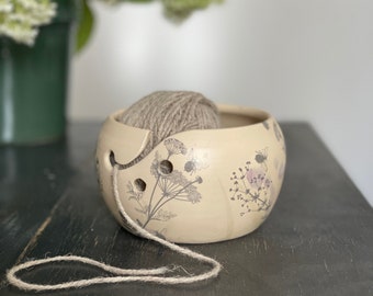 Cuenco de cerámica para hilo, cuenco de cerámica para tejer, cuenco de cerámica para hilo, cuenco de flores para hilo