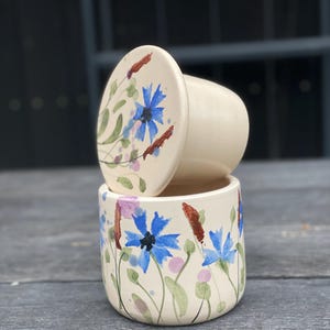 French butter crock, French butter keeper, pottery butter keeper, cornflowers