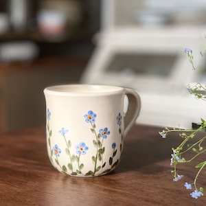 forget me not mug, forget me not pottery  mug, blue mug, small floers mug, flower mug