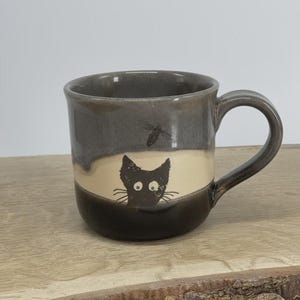 Kattenmok, zwarte kattenmok, leuke grappige mok, kattenliefhebbers, grijszwarte beker