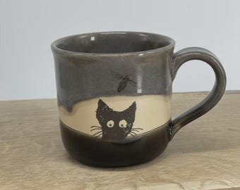 Cat mug, black cat mug,  fun funny mug, cat lovers, gray black cup