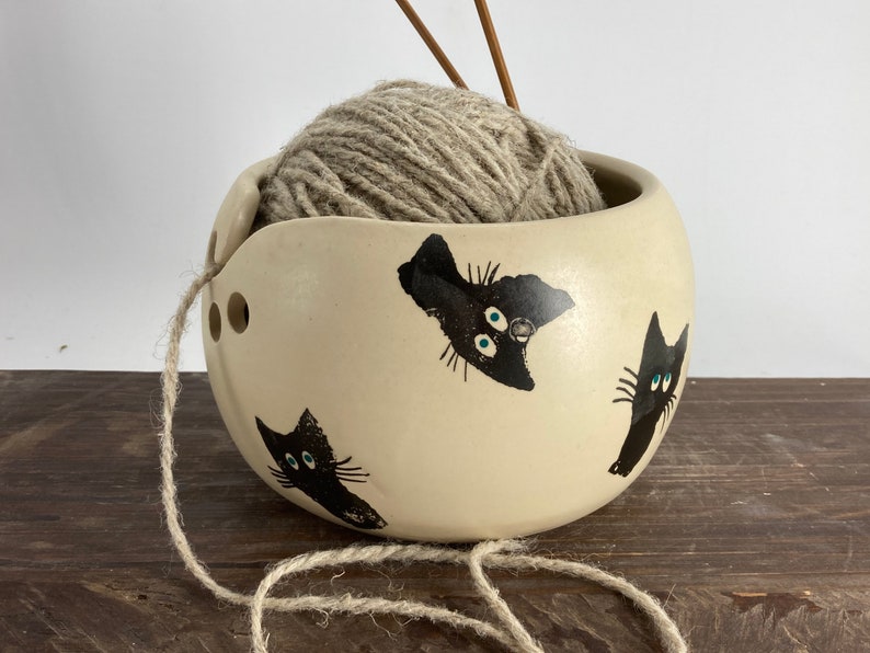 Ceramic Knitting Bowl, cat Yarn Bowl, Yarn bowl, funny yarn bowl, cat lovers image 2