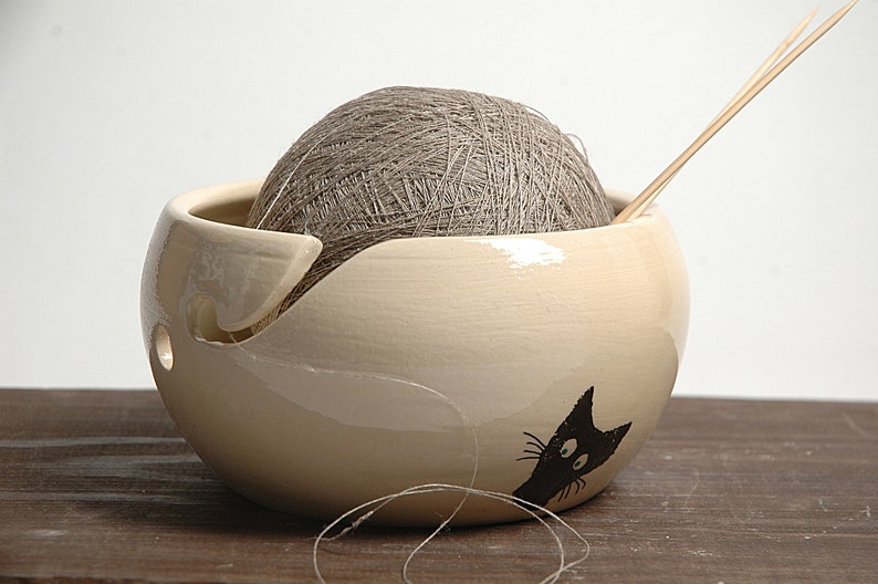 Ceramic Knitting Bowl cat Yarn Bowl Yarn bowl funny yarn Etsy