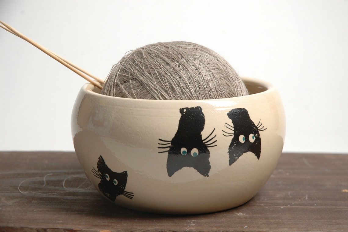 Ceramic Knitting Bowl cat Yarn Bowl Yarn bowl funny yarn Etsy