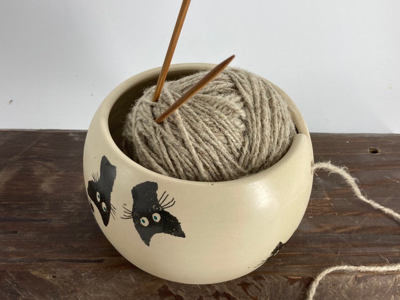 Ceramic Knitting Bowl, cat Yarn Bowl, Yarn bowl, funny yarn bowl, cat lovers image 3