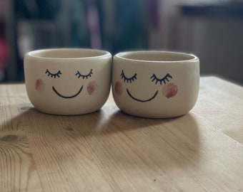 Set of 2 small succulent pots, Succulent planter, happy face pot, smile face, cute, sweet, head planter