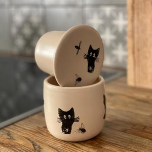フランスのバター壷、面白い陶器、黒猫、シェフへの贈り物